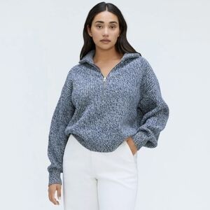 Everlane Blue Marled Half-Zip Turtleneck Sweater